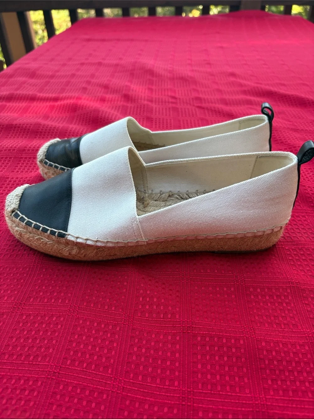 J. Crew Canvas White and Black-Toe Espadrilles